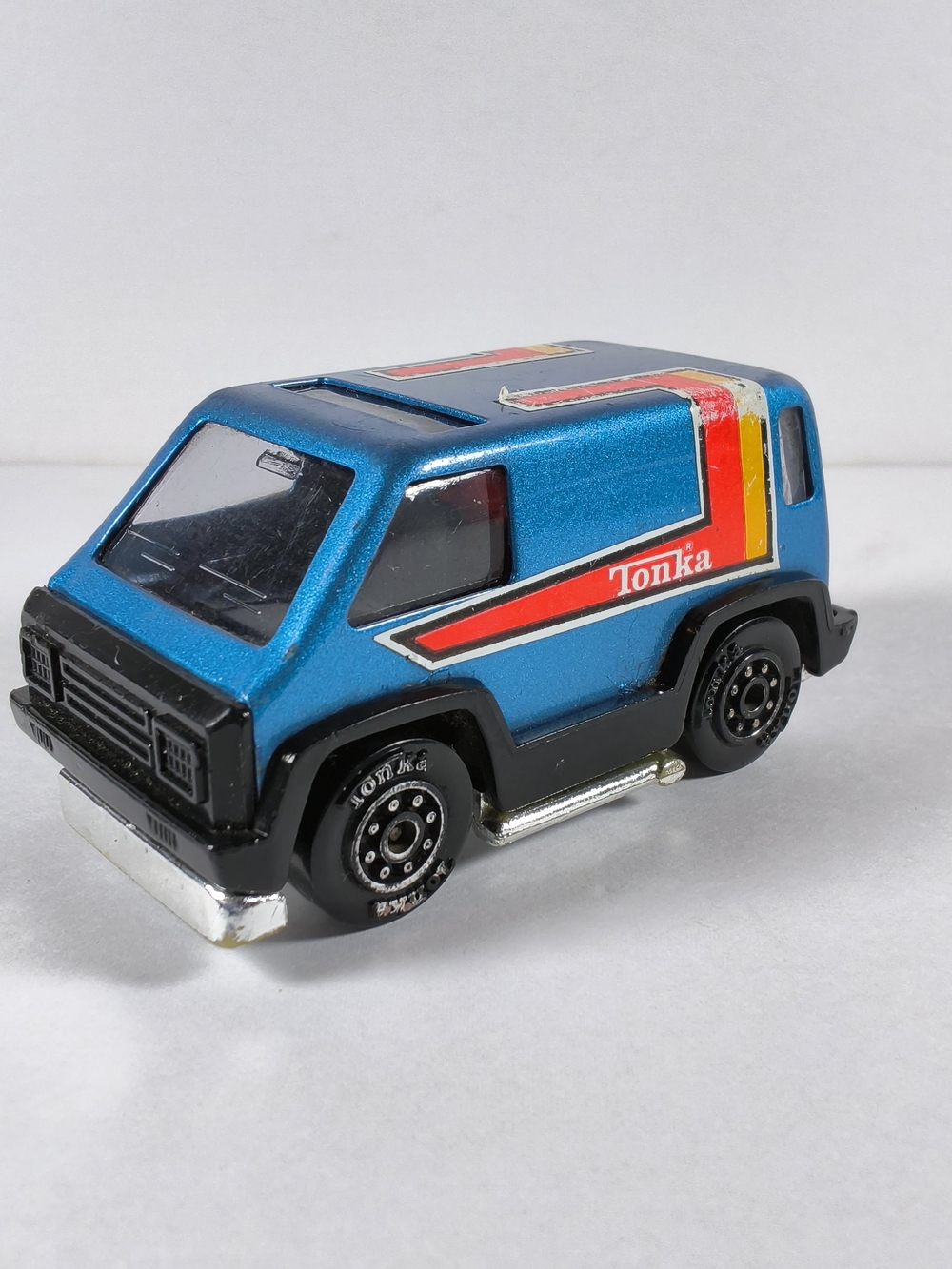 Vintage Tonka Blue Metallic Custom Van Made in Japan Chrome Base 1:50 Scale